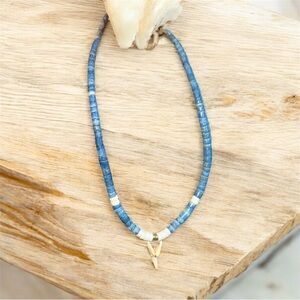 Vintage. Blue Sponge Coral & White Shell Heishi Beaded Necklace‎